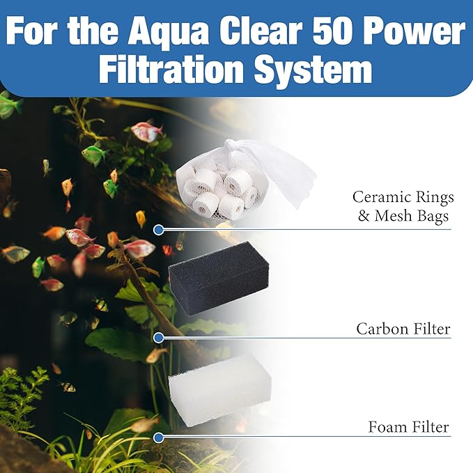 4 Sets of Three-Stage Filtration Maintenance Kit for Fish Tank Filters Replacement for Aquaclear 50 Power Filter Fish Tank Filter for 20- to 50-Gallon Aquariums