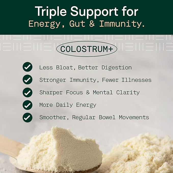 Adapt Naturals Colostrum Supplement with Lactoferrin & Beta-Glucan, Bio-Avail Grass Fed Bovine Colostrum Powder for Gut Health, Immune Support & Vitality | Non-GMO, 2500mg, Unflavored - 60 Days Supply