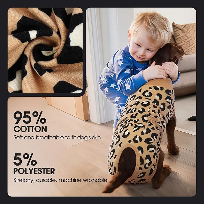 FUAMEY Recovery Suit for Dogs After Surgery,Soft Breathable Dog Bodysuit E-Collar & Cone Alternative Surgical Suit,Male Female Dog Neuter Spay Suits Anti Licking Wounds Onesie Brown Leopard XS