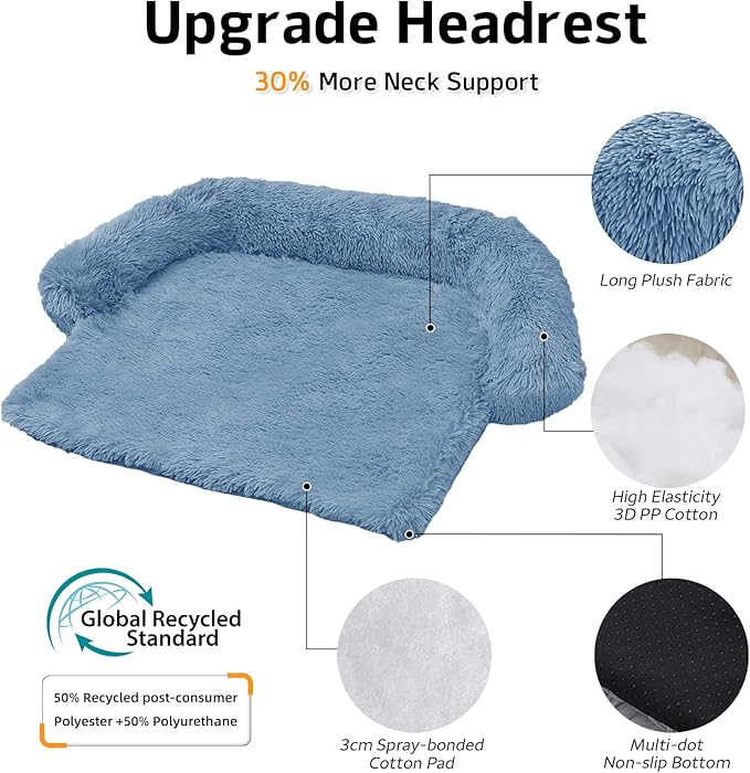 GGIB Calming Dog Bed Fluffy Plush Dog Mat for Furniture Protector with Removable Washable Cover for Large Medium Small Dogs and Cats (Medium, Navy)
