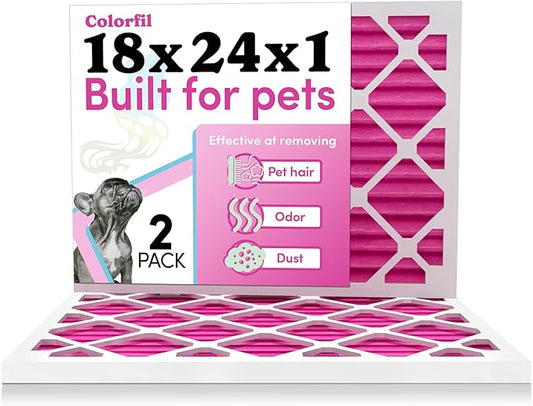 Colorfil 18x24x1 Air Filter (2-Pack) | Made in the USA | Color Changing | Remove Cat and Dog Odor | MERV 8 for Pet Hair Dander and Dust | 17.5"x23.5"x0.75" Exact Size