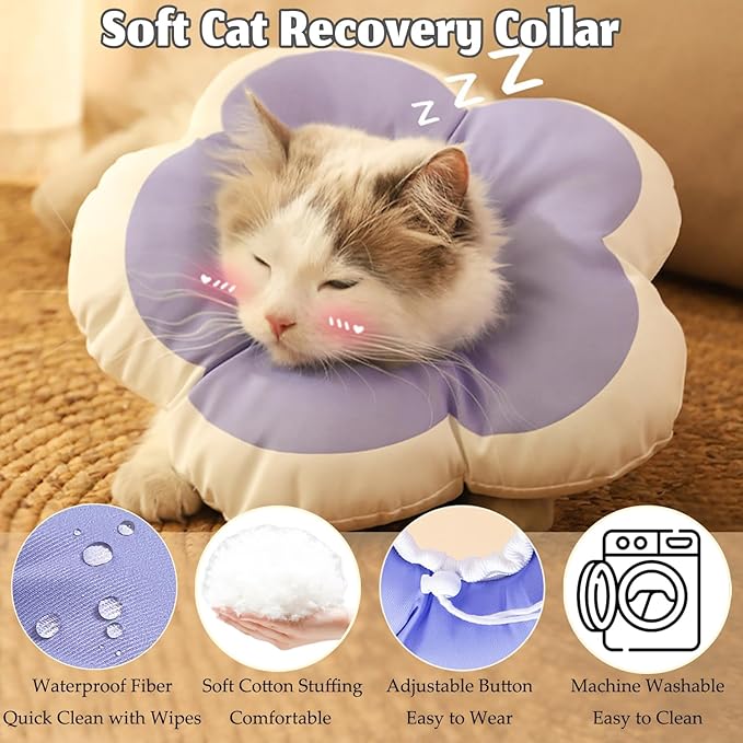 Cat Cone Collar Soft, Adjustable Kitten Cone After Surgery, Waterproof Recovery E Collar for Pet to Stop Licking(Purple Flower, Small)