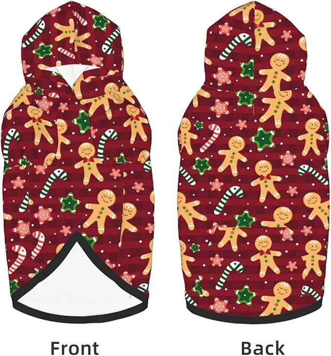 Christmas with Gingerbread Men, Candies Hoodie,Christmas Cosplay Dog Clothes with Pocket and Hat Winter Clothes Sweaters Large