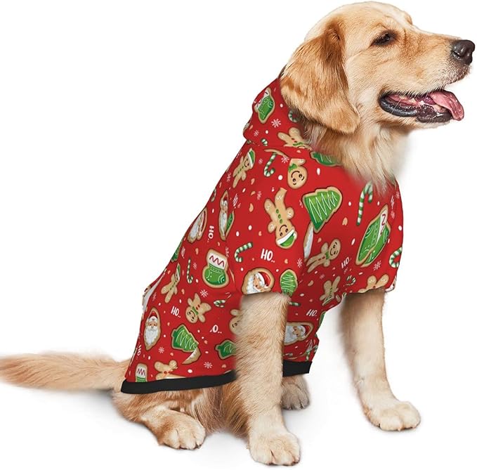 Santa Claus with Gingerbread Man Hoodie,Christmas Cosplay Dog Clothes with Pocket and Hat Winter Clothes Sweaters X-Large