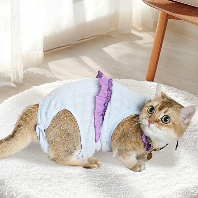 Cat Recovery Suit,Kitten Onesie After Surgery,E-Collar Alternative for Abdominal Wound and Skin Diseases,Soft Breathable Bodysuit After Spay（Blue-l）
