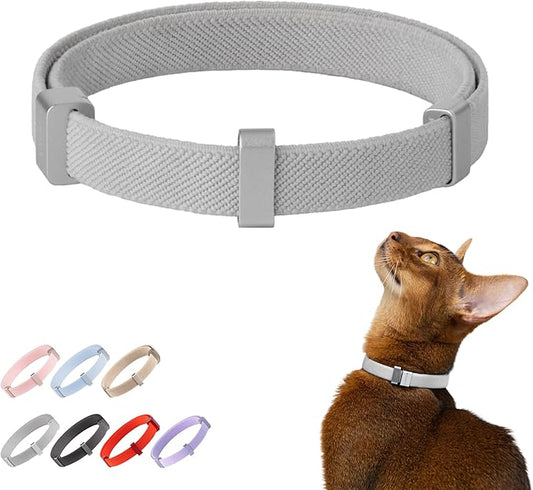 Safety Cat Collar Pro - U.S. IDA Gold Awarding Design, Elastic Quick Release Cat Collar with Buckle Non Breakaway - Lightweight for Kitten All Small Large Cats (Glacier Silver, S 5.9-11.8")