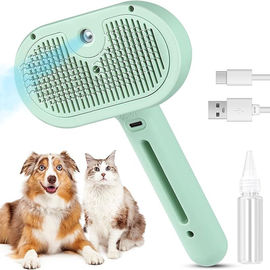 3 in 1 Cat Steam Brush, Pet Spray Hair Removal Comb for Shedding & Grooming, Water Brush for Cats Dogs Small Animals Long Short Haired with One-Click Release Button(Green)