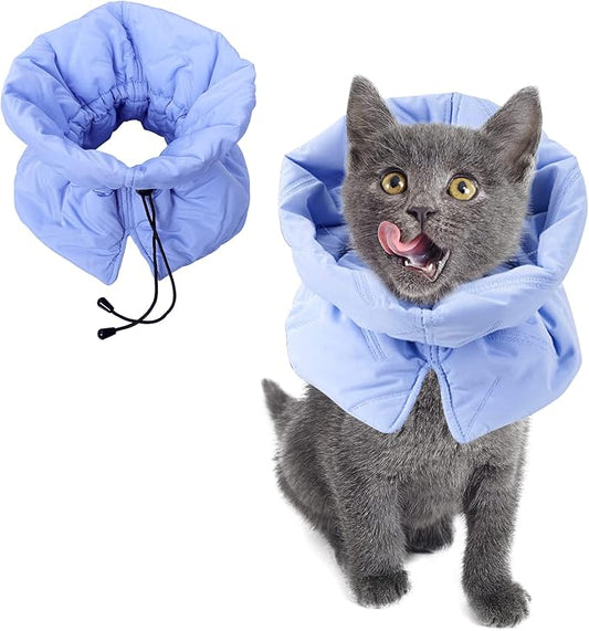 Cat Recovery Collar, Soft Adjustable Cat Cone Alternative, Lightweight Waterproof Fasteners Collars for Cats Kittens Puppies, After Surgery Stop Licking and Daily Use (Blue, M(Neck7.9-13.8"))