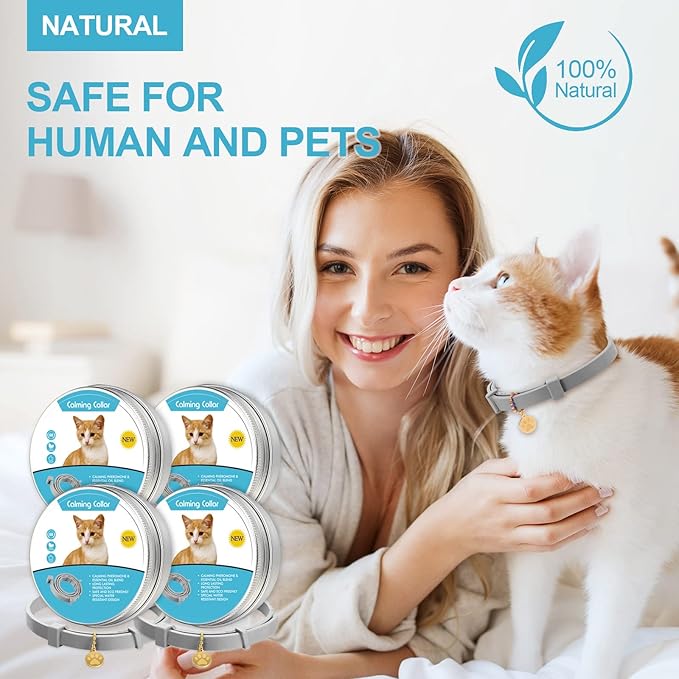 4 Pcs Cat Calming Collar Adjustable Lavender Scent Relaxing Cat Collar with 2 Pendant for Puppies Reduce Stress Aggression Anxious, up to 15 Inches(Grey, Silver)