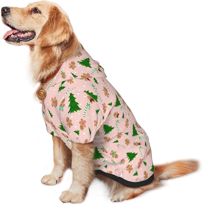 Christmas Gingerbread Men Hoodie,Christmas Cosplay Dog Clothes with Pocket and Hat Winter Clothes Sweaters Small