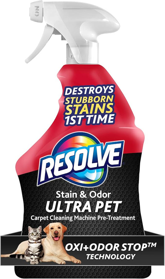 Resolve Ultra Pet Odor and Stain Remover Spray – Carpet Cleaner for Cat and Dog Urine and Poop, 32oz