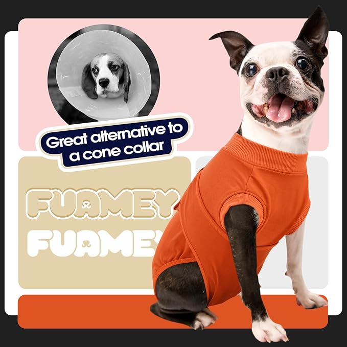 FUAMEY Dog Recovery Suit Male,Dogs Surgery Neuter Suits Puppy Spay Shirts for Female Protect Dog's Skin Anti Licking Abdominal Wounds Doggie Onesie Pet Bodysuit Alternative to Cone Orange S