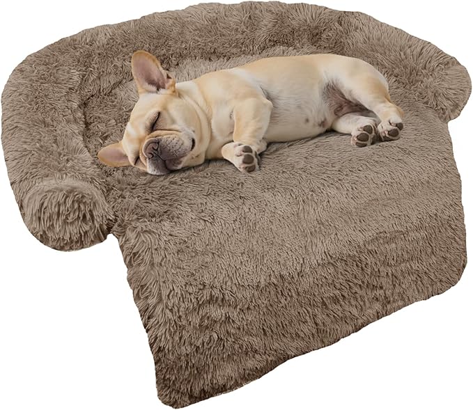 Calming Dog Bed Fluffy Plush Dog Mat for Furniture Protector with Removable Washable Cover for Large Medium Small Dogs and Cats (Small(35x31x5), Camel)