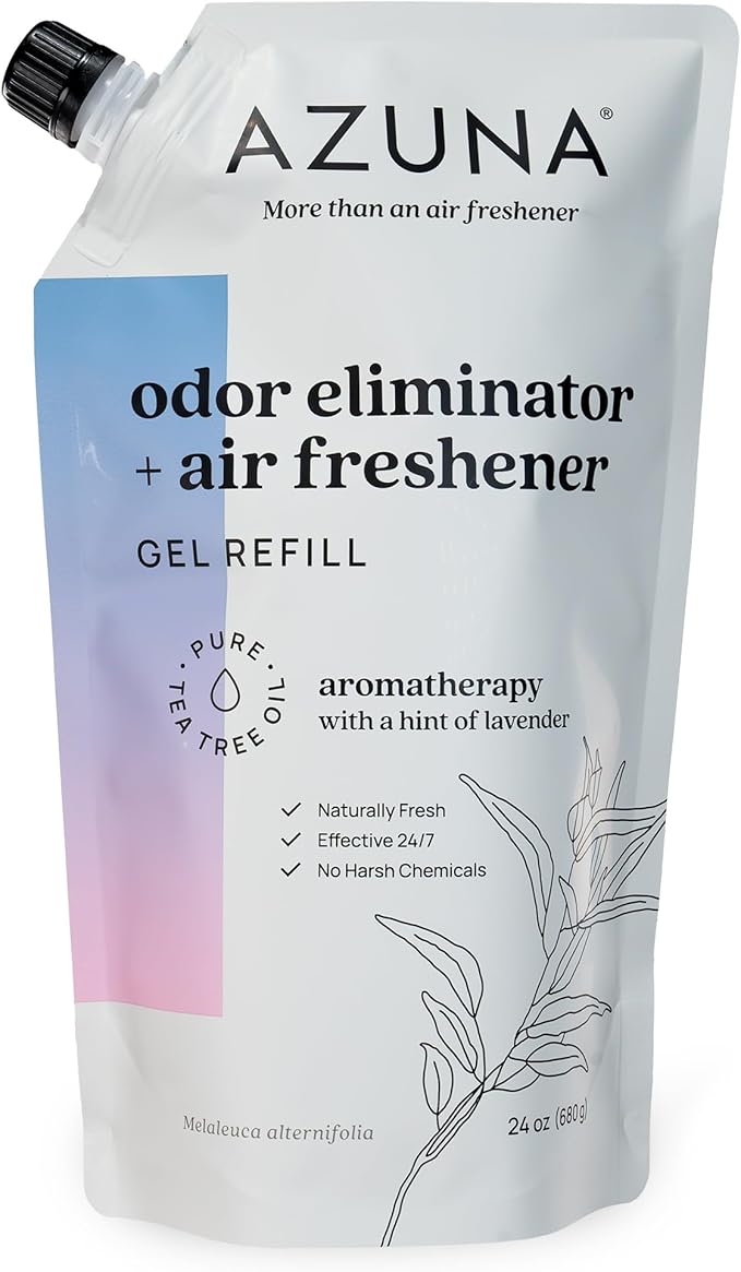 Azuna All-Natural Odor Remover Gel Refill Pouch | Air Purifier with Tea Tree Oil | Plant-Based & Long Lasting | For Pet Odors, Smoke & Strong Odors | Lavender Aromatherapy, 24 oz.