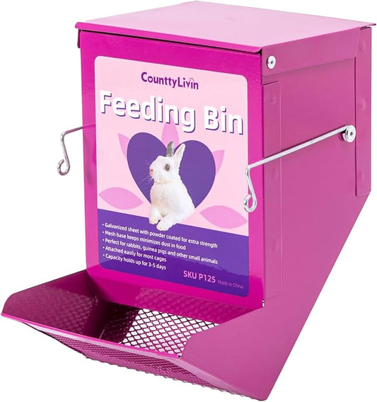 Metal Small Animal Feeder with Lid, Heavy Duty Feeder, Large Capacity Food Dispenser, Great for Rabbits, Guinea Pigs, Chinchillas and Other Small Animals. (4.6 inch, Purple)