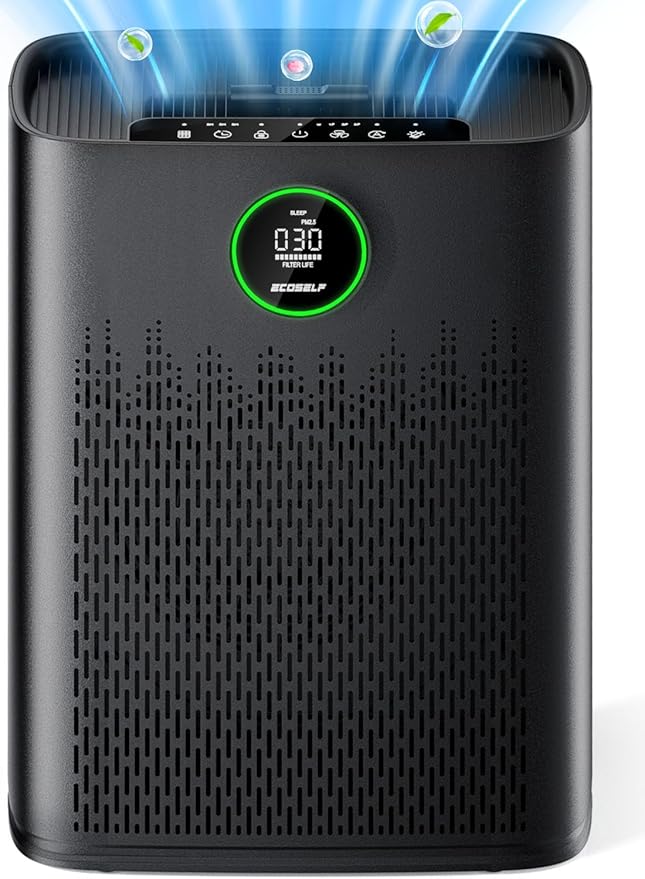 Air Purifiers for Home Large Room, Cover Up to 2400 Ft² with True HEPA Filter, Smart Mode, PM2.5 Air Quality Display, 22dB Sleep Mode, Aromatherapy with 2X-Purification & 360°Air Outlet, HAP603, Black