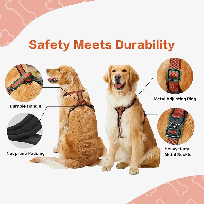CLEPAWS Dog Harness for X-Large Dogs, No Pull Dog Harness Easy Walk with Metal Hardware, Ergonomic Y-Shaped Design, Soft Padding, Padded Handle, Durable High-Tensile Nylon (Canyon Red, XL)