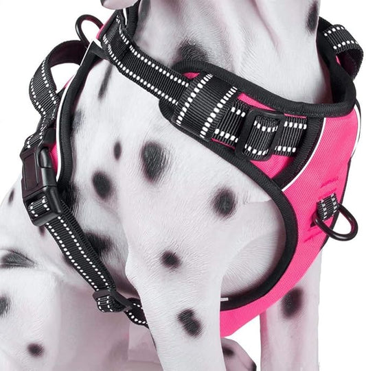 PoyPet No Pull Dog Harness, Reflective Comfortable Vest Harness with Front & Back 2 Leash Attachments and Easy Control Handle Adjustable Soft Padded Pet Vest for Small to Large Dogs (Pink,XS)