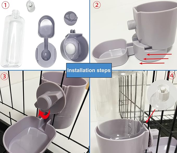 Rabbit Water Bottle 17 OZ Bunny Hanging Water Fountain Automatic Guinea Pig Water Dispenser No Leak Drinking Feeder for Bunny Chinchilla Hamsters Cat Dog Small Animals(Grey)