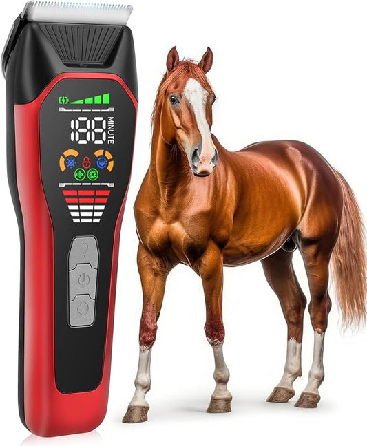 Horse Clippers Low Noise Rechargeble Horse Trimmer Kit, Pet Shaver for Heavy Thick Coats Grooming, 2-Speed Cordless Animal Shears for Horse, Sheep, Cats and Dogs