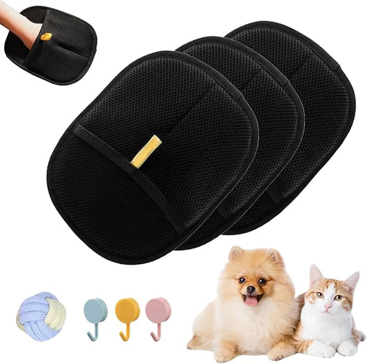 The Magic Brush Pet Hair Remover, Acssart Pet Hair Removal Glove, Electrostatic Pet Grooming Gloves, Efficient Reusable Cat & Dog Hair Remover for Couch, Furniture, Carpet, Curtain (3PCS)