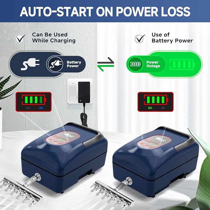AQQA Aquarium Air Pump,AC/DC Battery Air Pump for Pond Fish Tank,9 Gear Adjustable Air Volume,IPX6 Waterproof Rechargeable Bubbler Aerator for Outdoor Fishing Breed Aquatics (20W)
