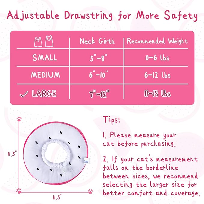 ANWA Adjustable Cat Cone Collar Soft, Cute Cat Donut Collar After Surgery, Kitten Recovery Cones to Stop Licking