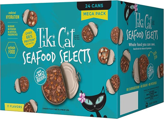 Tiki Cat® Wet Cat Food Mega Pack, Fish Favorites Variety Pack, 2.8/3 oz. Can (24 Count)