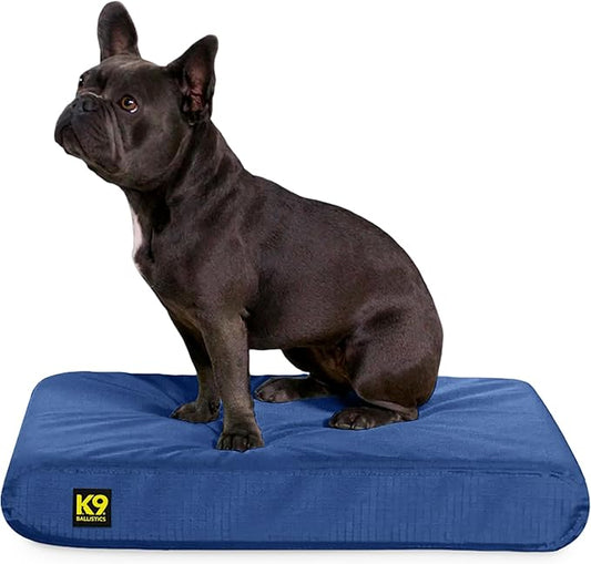 K9 Ballistics Tough Rip-Stop Orthopedic Rectangle Dog Bed Removable Washable Cover, Solid Orthopedic Foam for Size S Dogs 24"x18", Blue Quartz