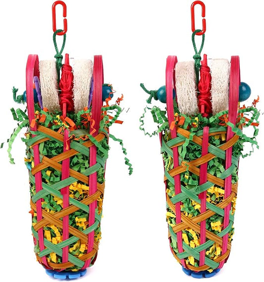 Kyouki Parrot Toy,2 PCS Bird Toy - Suitable for Cockatoos, Parakeets, Conures, Love Birds, Small and Medium-Sized Parrots for Tearing and Foraging Bird Cage Toysr(Multicolor Basket)