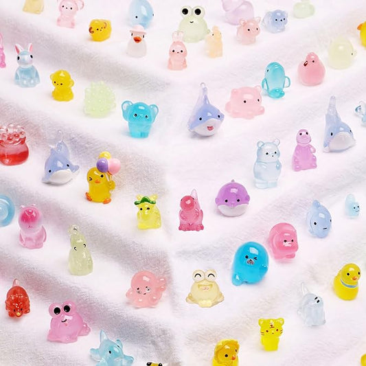 72 Types Luminous Mini Resin Animals, Plastic Tiny Resin Animals to Hide Prank,Mini Animals Figures for Fairy Garden, Dollhouse,Terrariums, Potted,Cake Topper, Miniature Landscape Ornament