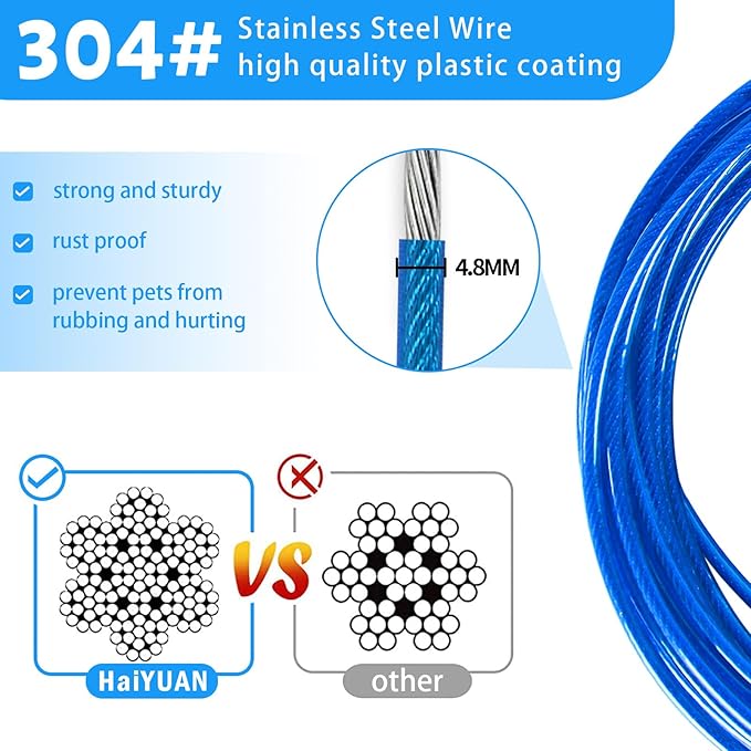 Dog Tie Out Cable - 10/15/20/25/30FT Heavy Duty for Large Dogs Up to 250LBS - Rosy Pink/Blue/Purple/Silver/Red/Green/Yellow