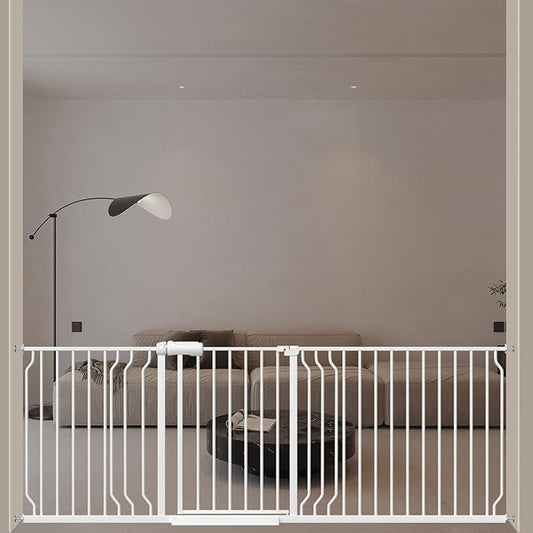 ALLAIBB Extra Wide Pressure Mounted Baby Gate Walk Through Child Kids Safety Toddler Tension White Long Large Pet Dog Gates with Extension for doorways Kitchen (71.65-85.03"/182-218cm, White)