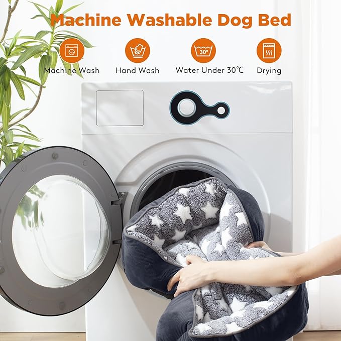 GASUR Dog Beds Small Plus Size, Small Dog Bed Washable, Orthopedic Pet Sofa Bed, Pet Cuddler Anti-Slip Bottom, Soft Calming Sleeping Warming Puppy Bed (S Plus (25"x 21"x 8"), Black)