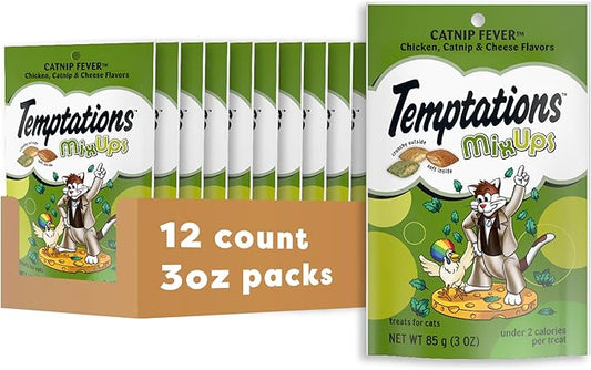 Temptations MixUps Catnip Fever Flavor Crunchy and Soft Cat Treats, 3 oz. Pouch (Pack of 12)