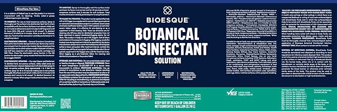Bioesque Botanical Disinfectant Solution, Heavy Duty Broad-Spectrum Disinfectant, Kills 99.9% of Bacteria, Viruses*, Fungi, & Molds, 1 Gallon (Pack of 4)