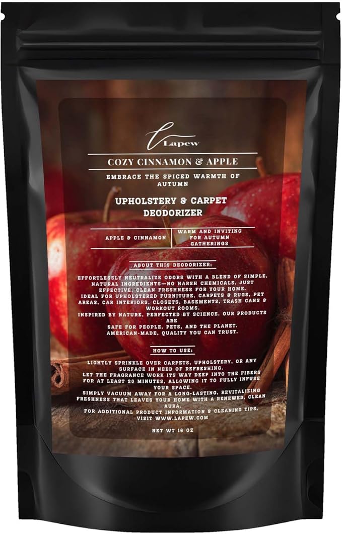 Cozy Cinnamon & Apple Carpet Freshener Powder: Powerful Odor Eliminator for Home, Upholstery Deodorizer, Carpet Deodorizer, Pet Urine, Cat Litter Box - Cozy Cinnamon & Apple Fragrance.