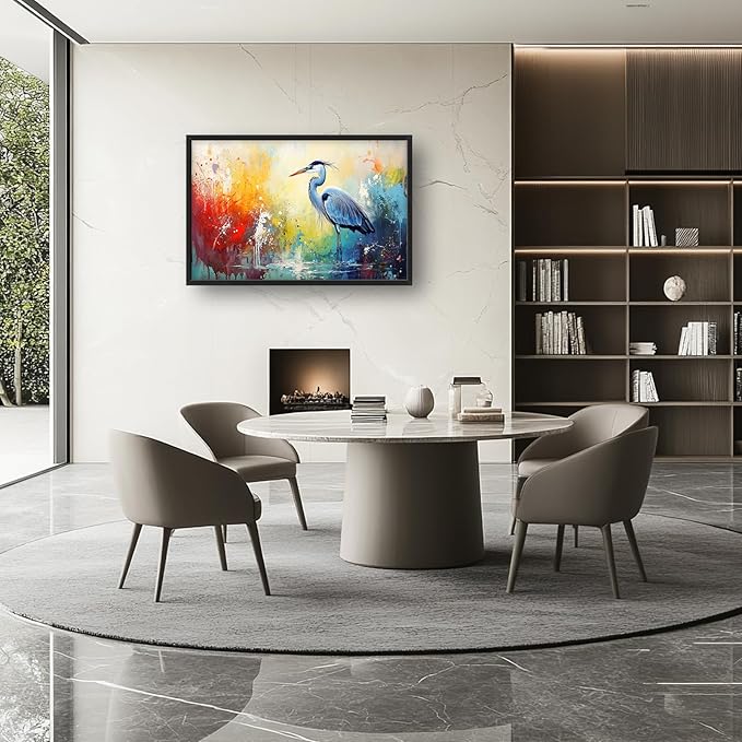 Extra Large Framed Abstract Heron Wall Art,Oversized Colorful Graffiti Heron Wall Decor Pictures for Living Room,Canvas Print Painting Modern Artwork Bedroom Office Bathroom Home Decor 36L x 24W