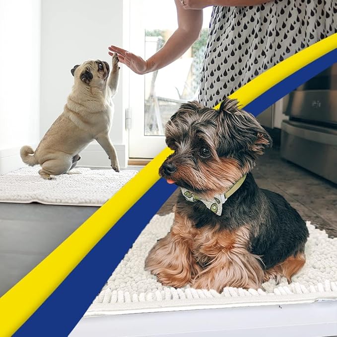 Muddy Mat® Shown on TV – Super Absorbent Microfiber Dog Door Mat for Muddy Paws, Non-Slip Washable Pet Rug, Quick Dry Chenille Entryway Carpet, Machine Washable Indoor Outdoor mat, White 30"x19"