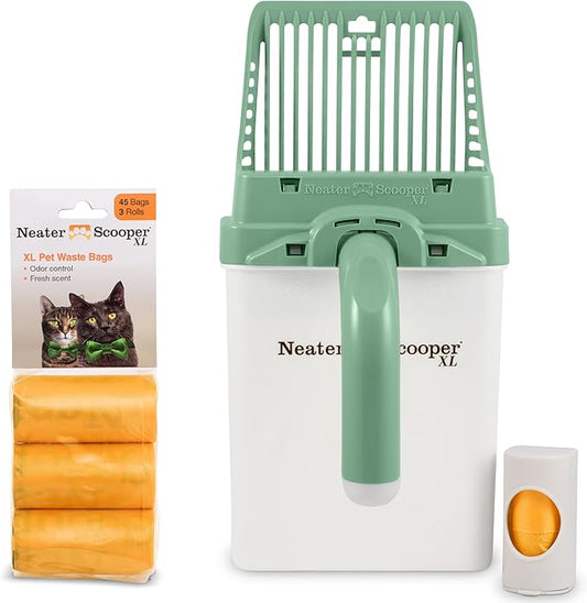 Neater Pet Brands Neater Scooper XL Cat Litter Scoop, 60 Refill Bags – Extra-Large Capacity Mess-Free Cat Litter Scooper with Bag for Large & Multiple Cats, Spill-Proof Litter Box Scooper with Holder