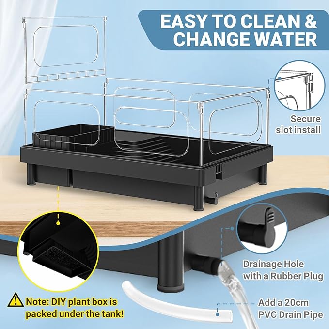 GOZILLA Small Turtle Tank Kit(Tank+Lamp+Filter), Acrylic Turtle Starter Kit with Adjustable Lamp, Reptile Habitat and Terrarium with Multi-Functional Areas for Small Reptiles. (Black Kit)