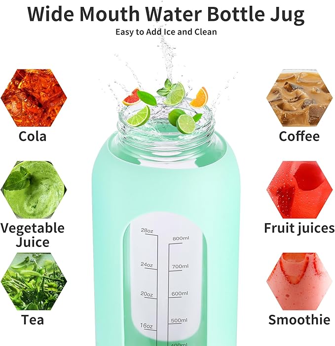 64 oz Glass Water Bottle With Straw and Handle, Half Gallon Sports Motivational Water Jug Flask with Silicone Sleeve, Large Water Cup with Time Marker for Travel, Gym, Hot Pink