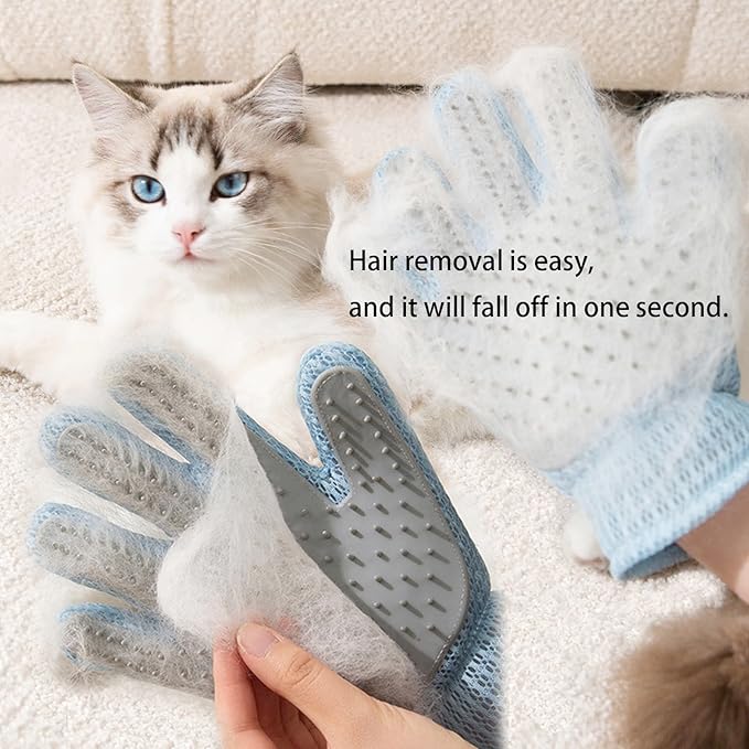 Zoocozy 2 in 1 Pet Hair Removal Glove for Cat Dog, Indoor Cat Grooming Gloves, Pet Washing Brush for Shedding Massage - Double-Sided Available(Brown)