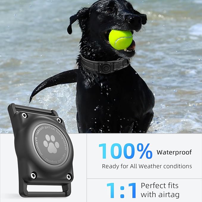Airtag Dog Collar - 100% Waterproof Air tag Dog Collar Holder for Apple AirTag, Reflective, Soft Padded, Everlasting, GPS Dog Collar for Small Medium Large Dogs (Black, L)