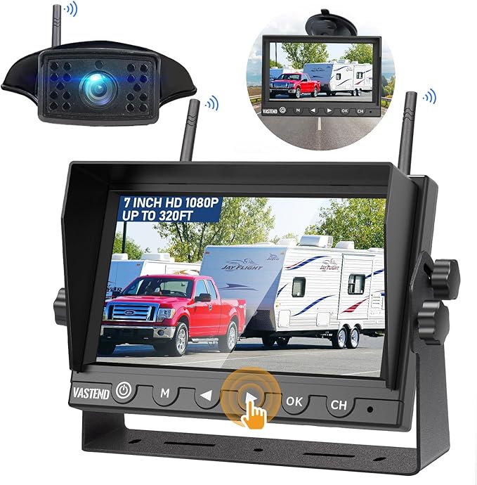 7 Inch RV Backup Camera Wireless, HD 1080P DVR Backup Camera High-Speed Rear View Observation System Stable Signals for RVs, Trucks, Trailers, IP69 Waterproof IR Night Vision