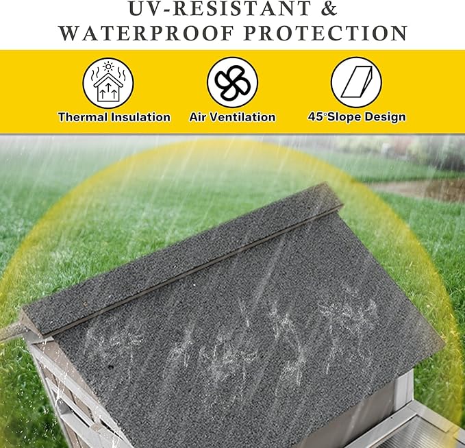 47''L Rabbit Hutch Outdoor Chicken Coop with Run, Wooden Indoor 2 Story Bunny House with Waterproof Roof, Pull Out Tray, Guinea Pig Rabbit Duck Cage for Small to Medium Animals and Pet Lover, Gray