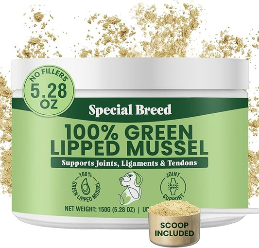Green Lipped Mussel Powder for Dogs & Cats - 100% New Zealand Green Lipped Mussels - Natural Hip & Joint Supplement for Joints, Tendons, Ligaments, Muscles - 150 Grams - Up to 500 Servings