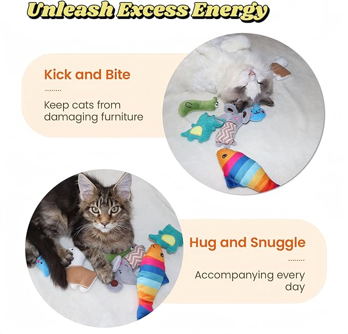 Catnip Toys for Indoor Cats - 6 Pack Organic Plush Kicker Toys, Bite-Resistant Cute Funny Toys for Play & Enrichment from Kittens to Senior Cats