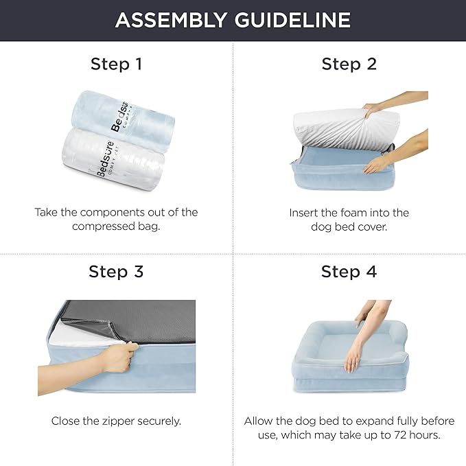 Bedsure Orthopedic Dog Beds Large Sized Dog - Washable Large Dog Cat Bed Waterproof, Comfort Dogs Couch Sofa with Washable Removable Cover, Pet Bed with Nonskid Bottom, Light Blue, 35"