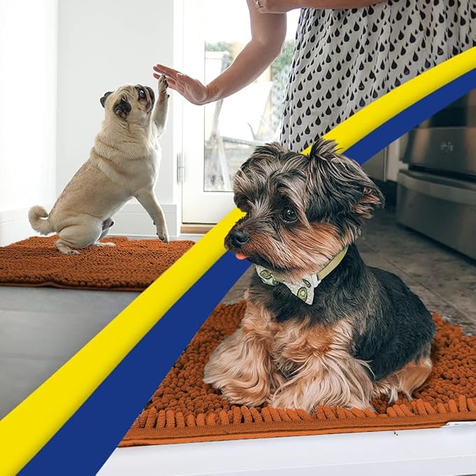 Muddy Mat® Shown on TV – Super Absorbent Microfiber Dog Door Mat for Muddy Paws, Non-Slip Washable Pet Rug, Quick Dry Chenille Entryway Carpet, Machine Washable Indoor Outdoor mat, Orange 28"x18"